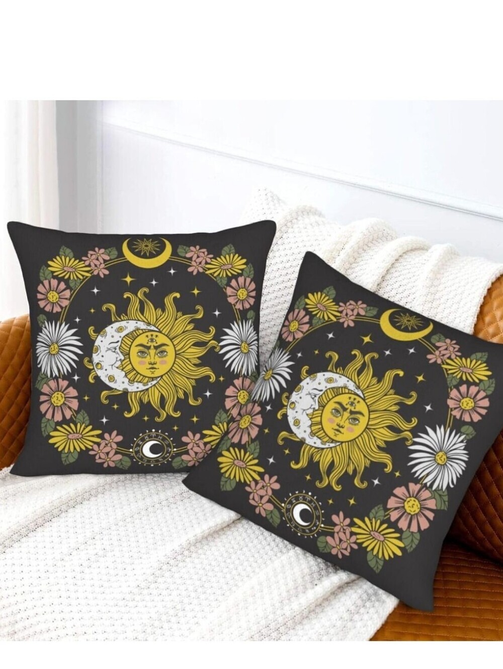 Bohemian Sun & Moon Decorative Pillows  - 2 Pack   18x18